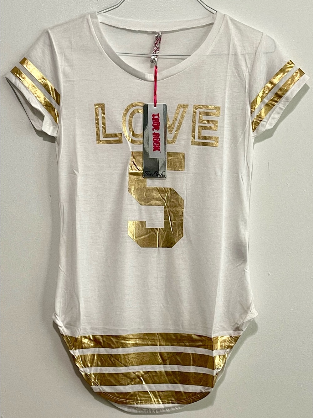 TRUE ROCK White and Gold Love 5 T-Tunic Shirt